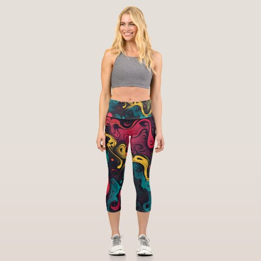 Lebhafter psychedelischer Swirl Capri Leggings (Vorderseite)