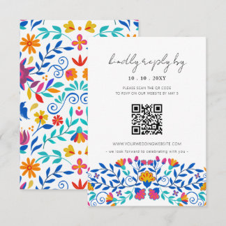 Lebhafter QR-Code für mexikanische Blumenfiesta RSVP Karte