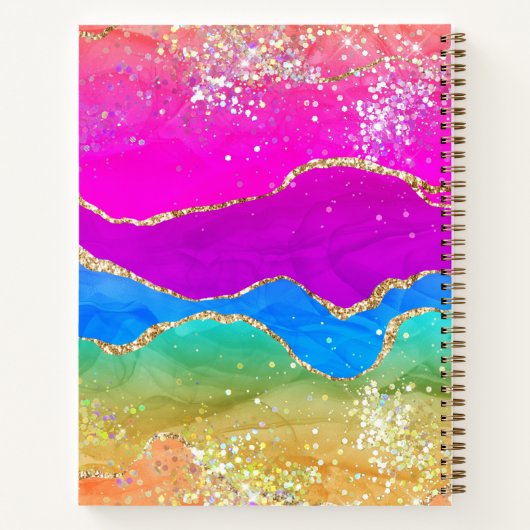 Lebhafter Rainbow Agate Gold Glitzer Notizblock (Rückseite)