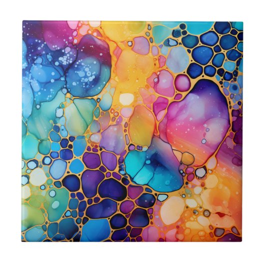 Lebhafter Regenbogen Alkohol Tinte Fliese (Vorderseite)