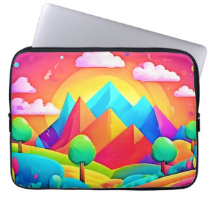 Lebhafter Regenbogen-Cartoon Landschaft Laptopschutzhülle