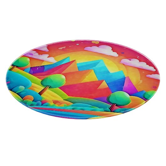 Lebhafter Regenbogen-Cartoon Landschaft Schneidebrett (Ecke)