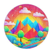 Lebhafter Regenbogen-Cartoon Landschaft Schneidebrett (Vorderseite)