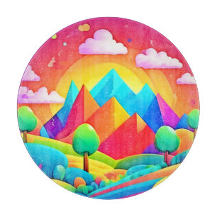 Lebhafter Regenbogen-Cartoon Landschaft Schneidebrett
