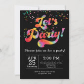 Lebhafter Regenbogen Confetti Lasst uns Party! Ein Einladung (Vorderseite)