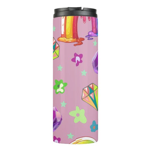 Lebhafter Regenbogen, Edelsteine und blumenlos Thermosbecher (Rückseite)