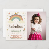 Lebhafter Regenbogen Geburtstag Einladung mit Foto (Vorne/Hinten)