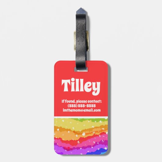 Lebhafter Regenbogen-Sparkle-Glitzer Kid's Farbblo Gepäckanhänger (Rückseite vertikal)