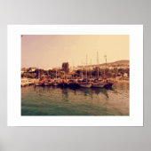 Lebhafter Retro-Korallenuntergang Bodrum Hafen Küs Poster (Vorne)