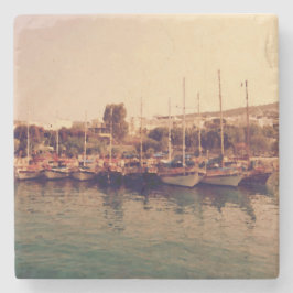 Lebhafter Retro-Korallenuntergang Bodrum Hafen Küs Steinuntersetzer