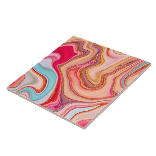 Lebhafter Retro-Stil Marmor Wasserfarbe Glitzer Fliese (Seite)