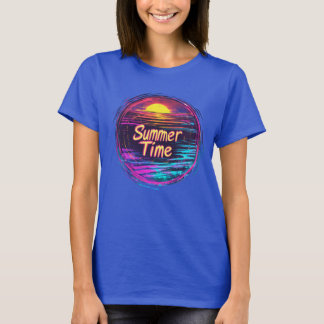 Lebhafter Retro "Summer Time" Sonnenuntergang T - T-Shirt