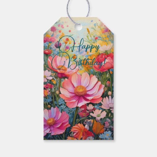 Lebhafter romantischer Blumengarten Geburtstag Geschenkanhänger (Vorderseite)