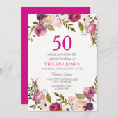 Lebhafter rosa Botanischer Blumenladen zum 50. Geb Einladung (Vorne/Hinten)