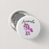 Lebhafter Rosa Einhorn Girl Name Button (Vorne & Hinten)