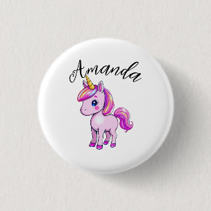 Lebhafter Rosa Einhorn Girl Name Button