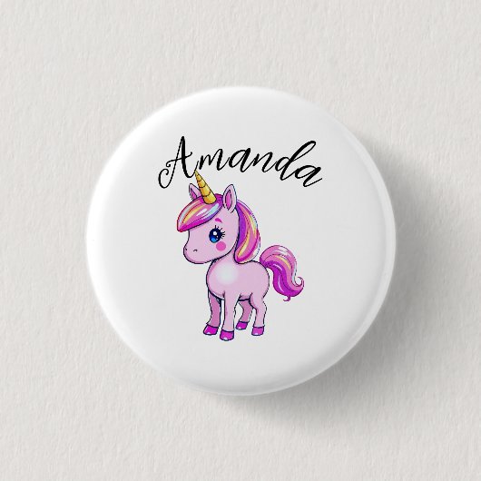 Lebhafter Rosa Einhorn Girl Name Button (Vorderseite)