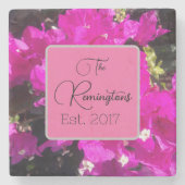 Lebhafter rosa floraler Name Steinuntersetzer (Vorderseite)