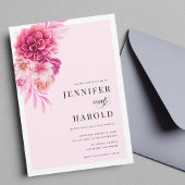 Lebhafter, rosa, floraler QR-Code bei einer Hochze Einladung