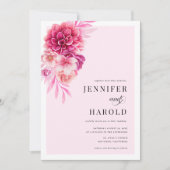 Lebhafter, rosa, floraler QR-Code bei einer Hochze Einladung (Vorderseite)