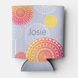 Lebhafter rosa gelber Random Mandala auf blauer Be Dosenkühler