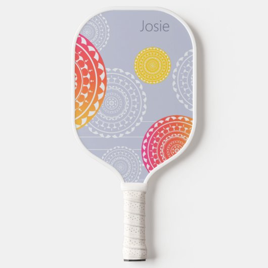 Lebhafter rosa gelber Random Mandala auf blauer Be Pickleball Schläger (Vorderseite)