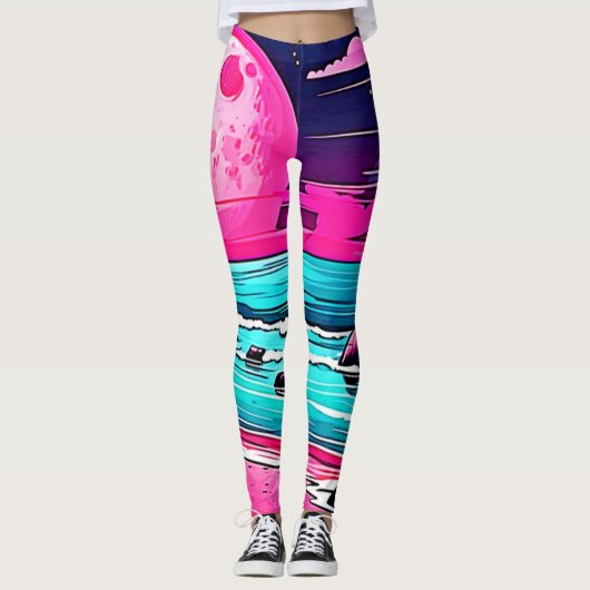 Lebhafter rosa Mondstrand Leggings (Vorderseite)