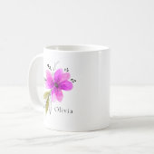 Lebhafter rosa Wasserfarbenname Personalisiert Kaffeetasse (Vorderseite Links)