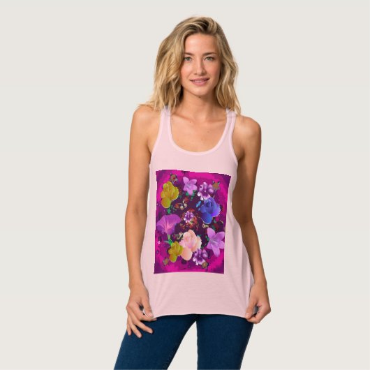 Lebhafter rosafarbener Abstrakter, florrosa Racerb Tank Top (Vorderseite Vollansicht)