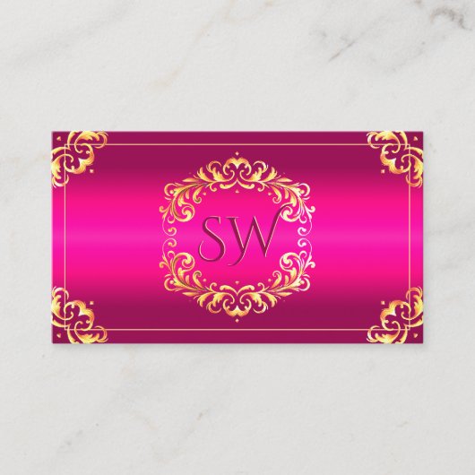 Lebhafter rosafarbener Monogram-Foto QR-Code Visitenkarte (Vorderseite)