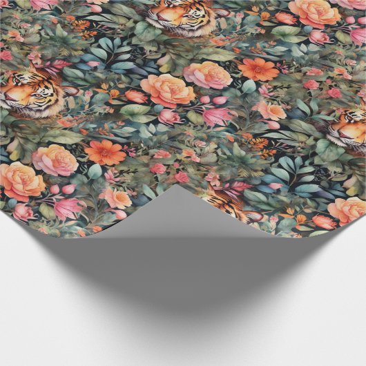 Lebhafter Rose- und Tigerdschungel Geschenkpapier (Ecke)