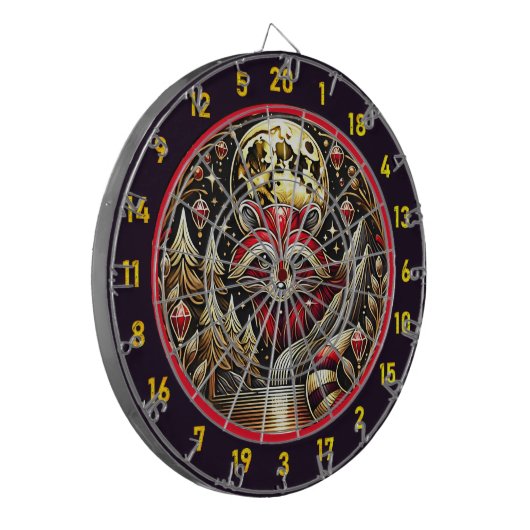 Lebhafter rot-weißer Raccoon glänzt in der Natur Dartscheibe (Vorderseite Links)