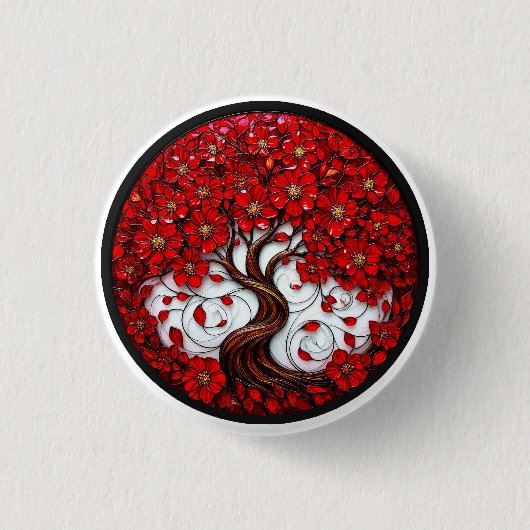 Lebhafter Roter Blume-Baum mit stilvollen Details Button (Vorderseite)