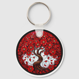 Lebhafter Roter Blume-Baum mit stilvollen Details Schlüsselanhänger