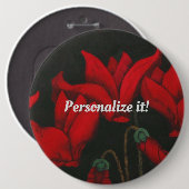 Lebhafter roter Cyclamen auf schwarzem Hintergrund Button (Vorne & Hinten)