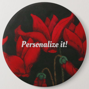 Lebhafter roter Cyclamen auf schwarzem Hintergrund Button
