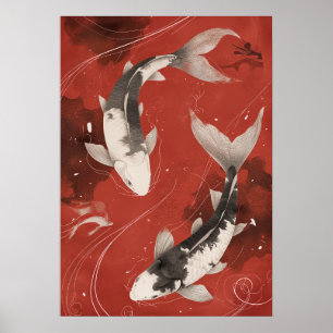 Lebhafter roter Hintergrund mit eleganter weißer I Poster