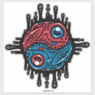 Lebhafter Roter und Blauer Gift Dart Frog Yin Yang Aufkleber