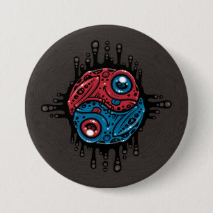 Lebhafter Roter und Blauer Gift Dart Frog Yin Yang Button