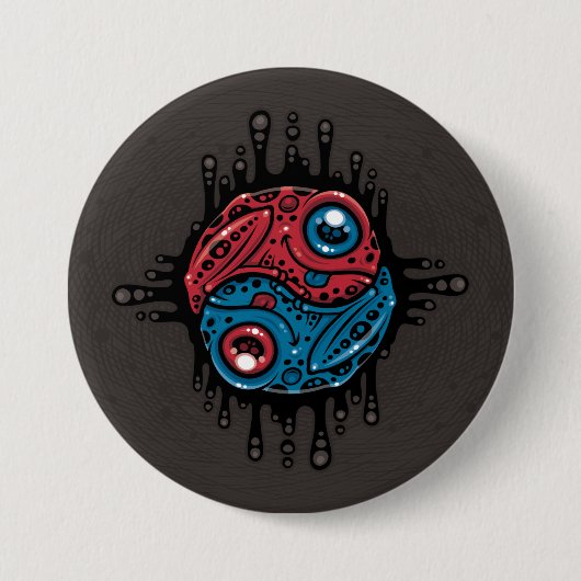 Lebhafter Roter und Blauer Gift Dart Frog Yin Yang Button (Vorderseite)