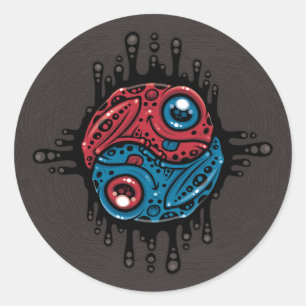 Lebhafter Roter und Blauer Gift Dart Frog Yin Yang Runder Aufkleber