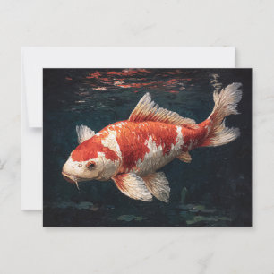 Lebhafter roter und weißer Koi-Fisch Postkarte