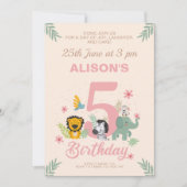 Lebhafter Safari Pastel 5. Geburtstag Einladung (Vorderseite)