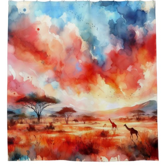 Lebhafter Safari Sunset Duschvorhang (Vorderseite)