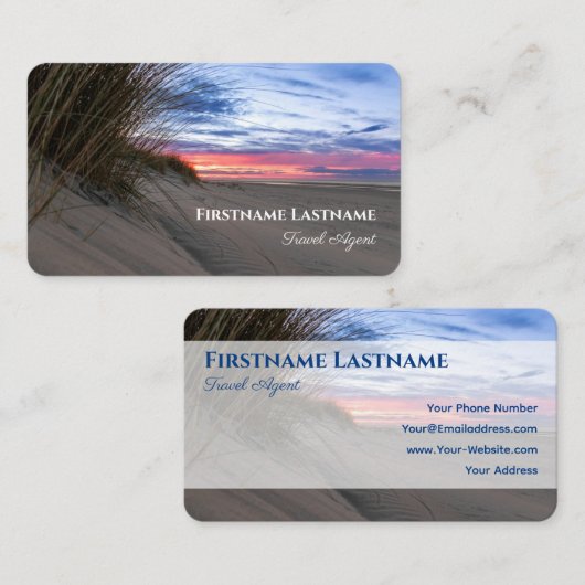 Lebhafter Sandstrand Sonnenuntergang Agent Visitenkarte (Vorne/Hinten)