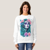 Lebhafter Schädel mit Rose, Geschenk für sie Sweatshirt (Vorne ganz)