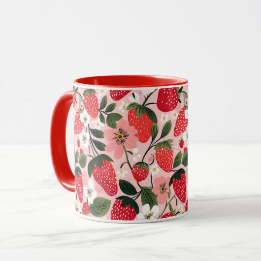 Lebhafter Sommer-Erdbeeren- und Blume-Patch Tasse (Vorderseite Links)