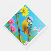 Lebhafter Songbird auf einem blühenden Zweig Serviette (Ecke)