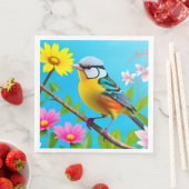 Lebhafter Songbird auf einem blühenden Zweig Serviette (Beispiel)