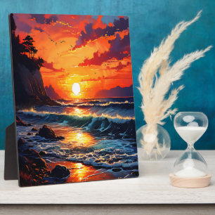 Lebhafter Sonnenuntergang im Ozean - Kunst an der  Fotoplatte